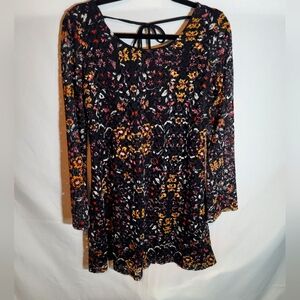 Xhilaration Women M Boho Long Bell Sleeve Dress Fall Crochet Knit Floral